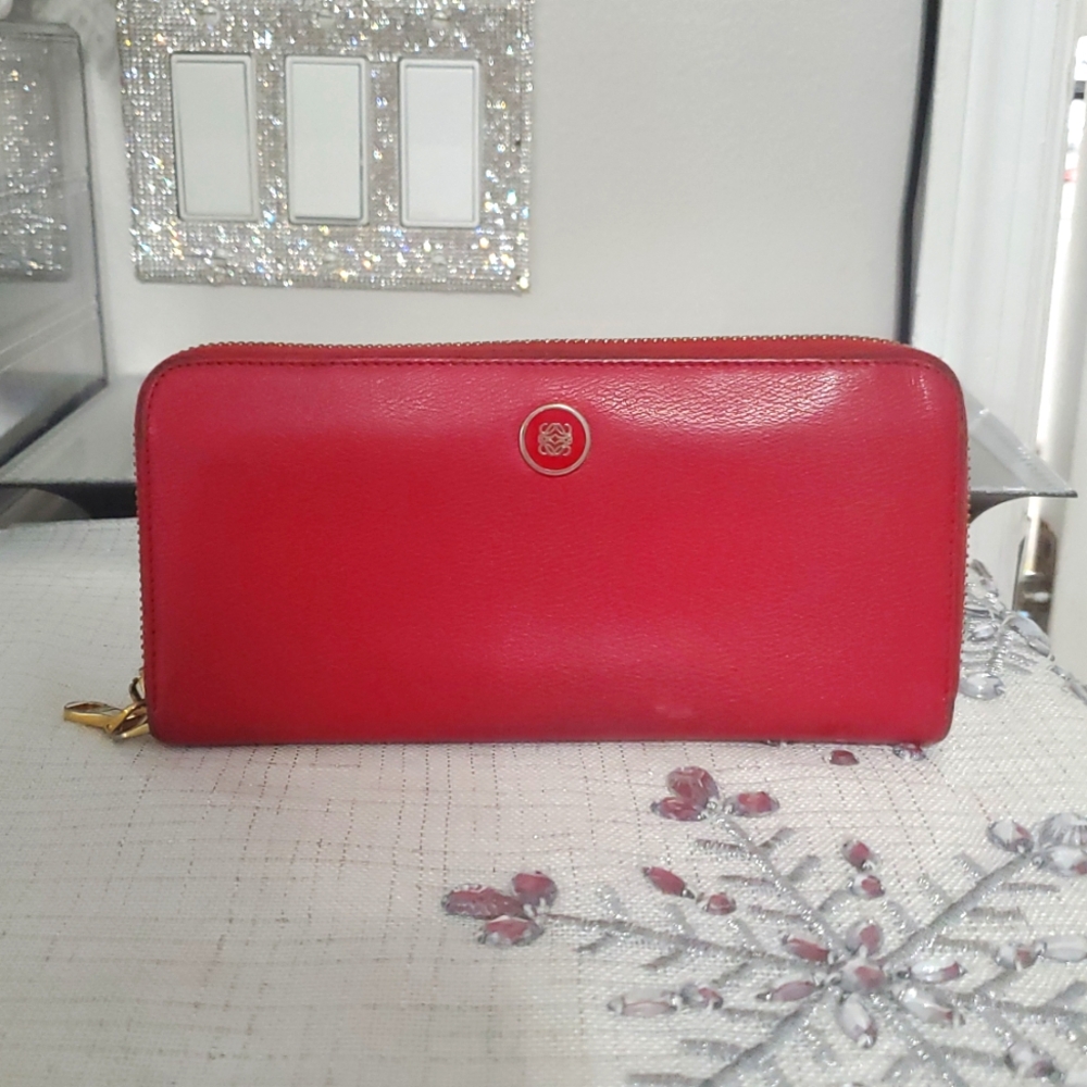 LOEWE Zip Around Long Wallet Pink/Red Anagram Leather Wallet - Picture 2 of 15